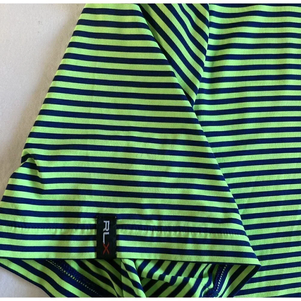 Ralph Lauren RLX Polo Shirt Mens XL Green Blue Stripe Golf Performance Top